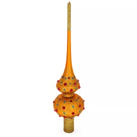 BESTPYSANKY Blue and Red Jewels on Gold Christmas Tree Topper 11 Inches