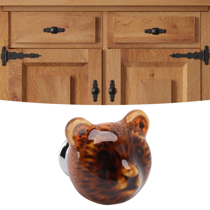 6PCS Bear Door Knob Orange Zinc Alloy Ceramic Decorative Bear