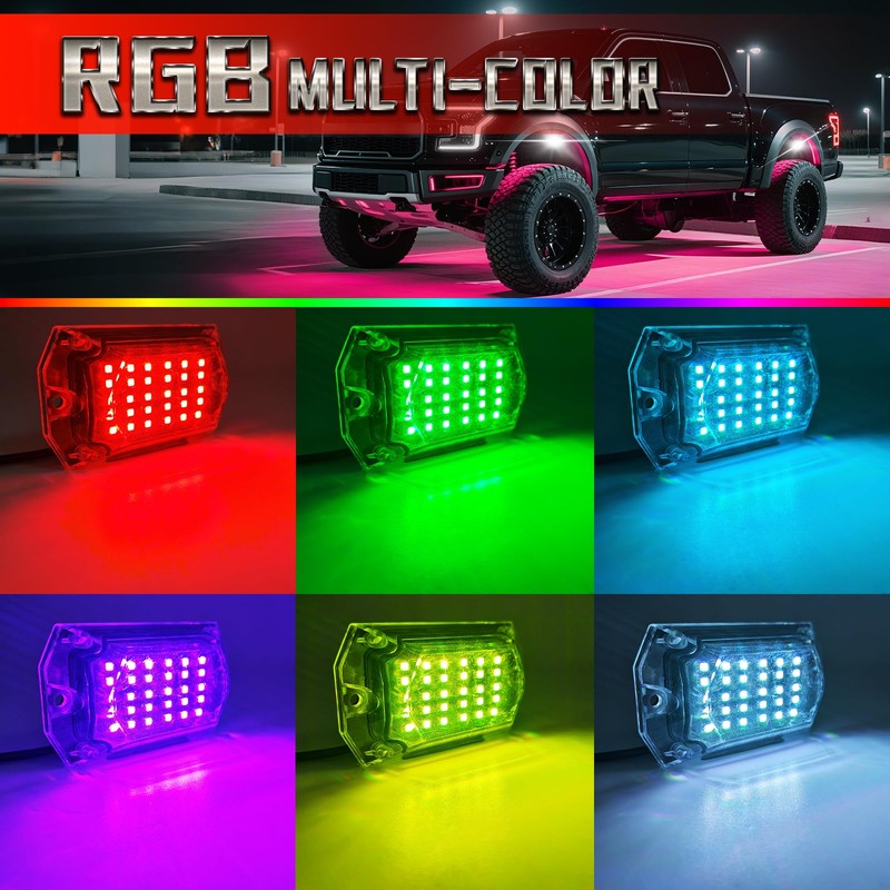 6 Pods Full Angle RGB LED Rock Lights for ATV