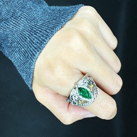 Aragorn Ring Green Stone CZ 925 Silver Plated Ring for Women Men Cosplay Jewelry,Ring size 6-10, Silver, No Gemstone