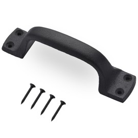 JIAHOO Rustic Barn Door Handles, Black Cast Iron Gate Handle, 7 inch Heavy Duty Solid Iron Sliding Door Handle for Fence Gate Pull, Garden Farmhouse, 1 PC