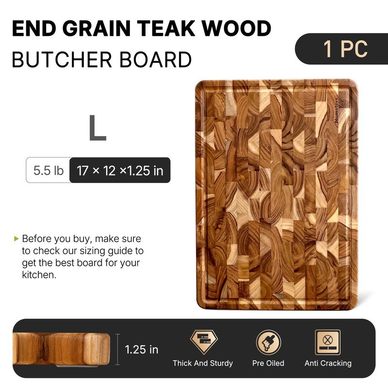 Teak Wood End Grain Cutting Board for Kitchen with Non-slip