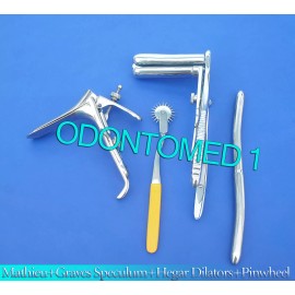 ODM Mathieu Speculum+ Hegar Dilator+Yellow Pinwheel &Graves Vaginal Speculum Small