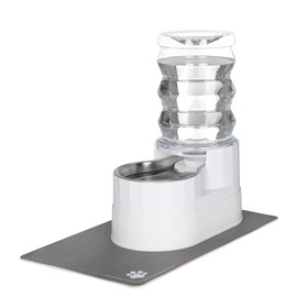 VSCATIE Automatic Pet Waterer, Base Raised Cat Water Dispenser, Gravity Stainless Steel Dog Water Feeder with Waterproof Pad (White, 6L)