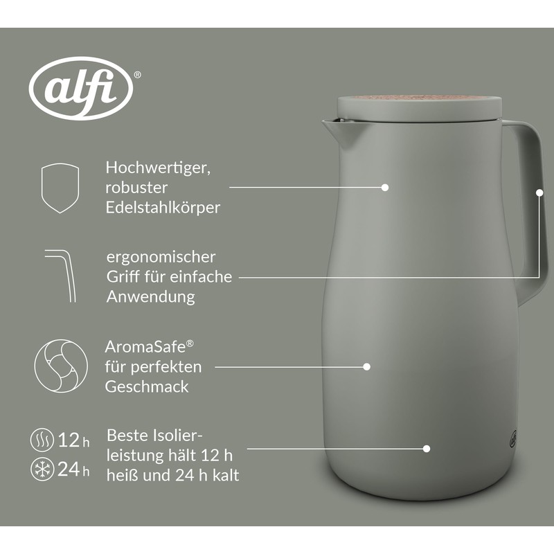 alfi STUDIO TEA Matcha Green Insulated Flask, 1.0 L, Double-Walled