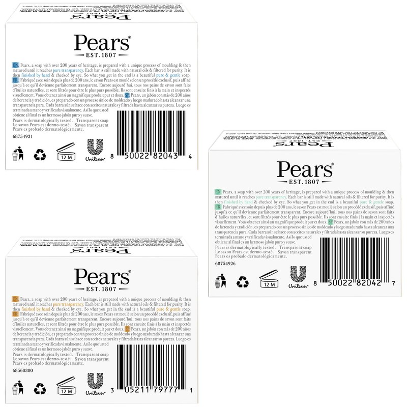 Pears Soap, Pure & Gentle Glycerin Soap Variety 3-Pack –