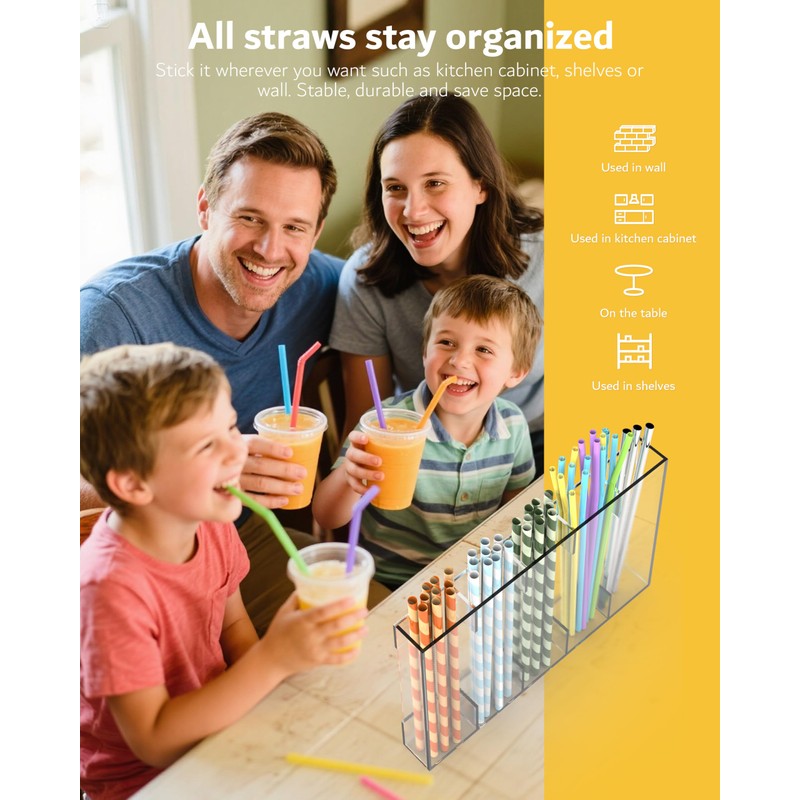 Upgraded 9.6'' Large Acrylic Straw Holder for Cabinet Door, Space-Saving