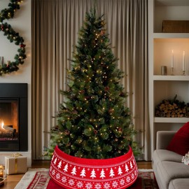 Christmas Tree Skirt Collar | Elastic Knitted Collars for Artificial Trees - Rustic Farmhouse Holiday Props for Garden Restaurant Outdoor Apartment Dormitory Rental Businesses Indoor