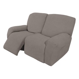 Easy-Going 6 Pieces Recliner Loveseat Stretch Sofa Slipcover Sofa Cover Furniture Protector Couch Soft with Elastic Bottom Kids, Spandex Jacquard Fabric Small Checks Taupe