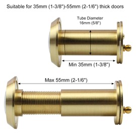 Earl Diamond - Peep Holes for Door, Solid Brass 200-Degree Door Viewer Peephole with Heavy Duty Rotating Privacy Cover for 1-3/8" to 2-1/6" Doors for Home Office Hotel, Satin Gold