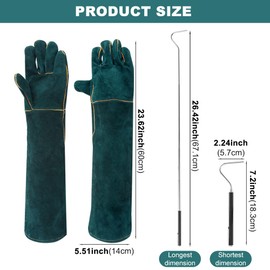 XuYelora 23.6inch Animal Handling Gloves Bite Proof with 40inch Collapsible Snake Hook Suitable for Dog Cat Reptile Snake