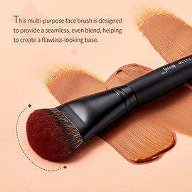Jessup Brocha de Base en Ángulo para Maquillaje Facial, Perfecta Para Mezclar LíQuido, Crema, Corrector Pulidor Impecable, Negro Sintético Denso MUL02
