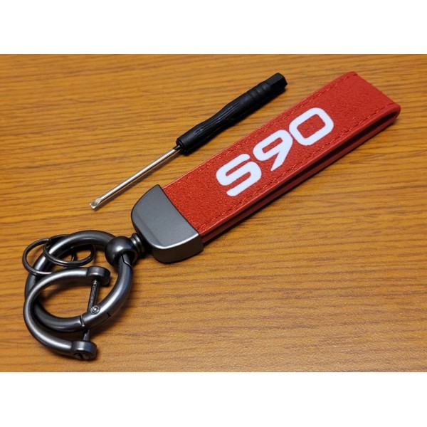 For Volvo S90 Car Key Chain Auto Keyring Suede Red