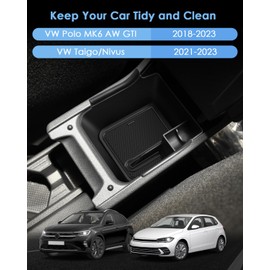 WEIPIN Compatible with VW Polo MK6 AW 2018-2024 Centre Console Glove Box Armrest Taigo Multifunctional Storage Box Polo Gti Accessories (Black)