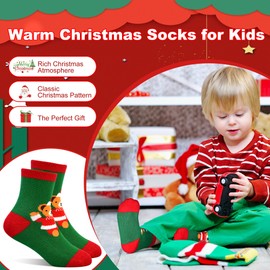 GENTABY Toddler Christmas Socks Boys Baby Girls 6 Pairs Kids Winter Warm Thick Socks 6 Festive Patterns Thermal Toddler Socks 7-9 Years