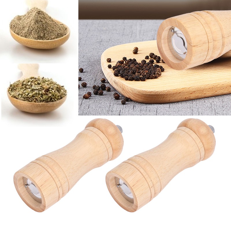 2pcs Wood Salt and Pepper Grinder Adjustable Coarseness Wooden Pepper