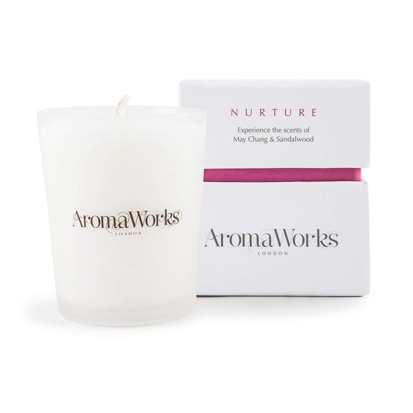 AromaWorks Nurture Soy Wax Candle - May Chang, Roman Chamomile and Sandalwood Aromas - Calm, De-Stress & Sleep - Natural, Vegan, Cruelty Free - Small 2.64oz