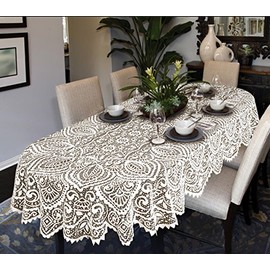 MforStyle Lace Large Tablecloth Oval OR Round White OR Beige Premium Quality (140cm x 290cm (55" x 114") Oval, White)
