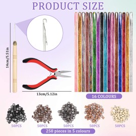 Druuzyl Hair Tinsel, 16 Colours Sparkle Tinsel Hair Extensions, 48 Inch Hair Tinsel with Tool, Glitter Hair Strands for Braiding Hair Tinsel for Women, Girls, Children, Party Accessories