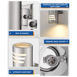 TENGXIN Dusk to Dawn Outdoor Wall Lights,Exterior Wall Light Fixture with Stainless Steel Cylinder,Sensor Lights for Outside,Waterproof.