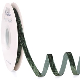 Ribbli Forest Green Velvet Ribbon 3/8 Inches Luxury Crinkled Green Christmas Ribbon for Gift Wrapping Crafts Home Decor-Continuous 10 Yard