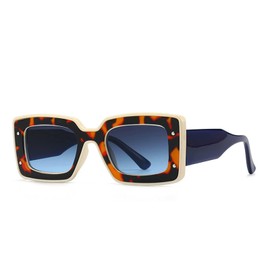mincl Fashion Square Sunglasses For Women Men Rivet Decoration Luxury Ladies Sun Glasses UV400 Shades Leopard Eyewear (blue&leopard, X)