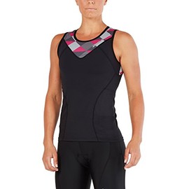 2XU Women Active Tri Singlet Tri Singlet - Black/Retro Tri Pink Peacock, L