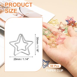 PATIKIL 50pcs Paper Clips, Star Paper Clips, Small Cute Rustproof Metal Planner Bookmarks for Office Home Non-Rusting Metal Planner Bookmarks for Office Home 29mm Silver