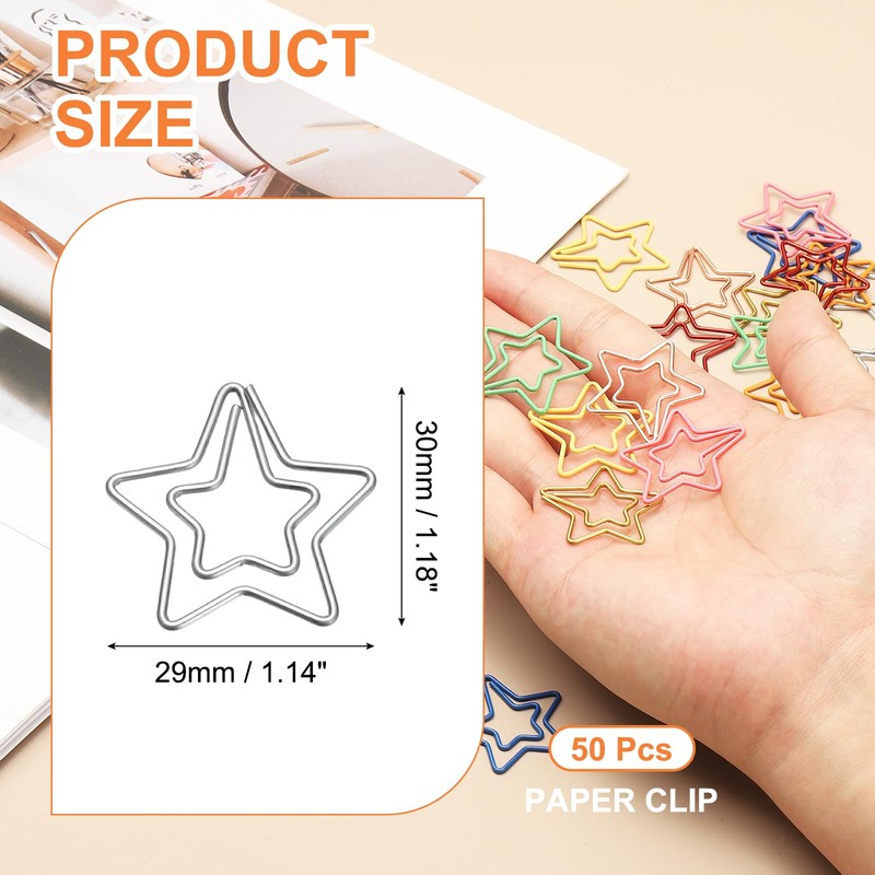 PATIKIL 50pcs Paper Clips, Star Paper Clips, Small Cute Rustproof