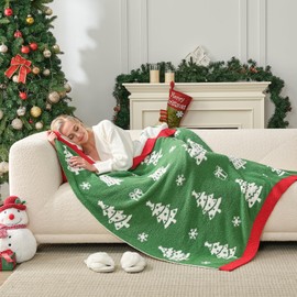 Snuggle Sac Christmas Throw Blanket Green Christmas Tree Blanket 50x60 inches, Ultra Soft Reversible Cozy Throw Blanket for Couch, Sofa and Bed for Xmas