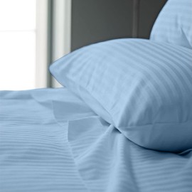 Extra 30" Pocket Giza-Egyptian-Dreams-Set-My-Sheet-&-Pillow, 100% Giza Egyptian Cotton Sheet Set |Twin Size, Light Blue Stripe Color| 4-PC Sheet Set, Silky Satin Breathable Giza Cotton Sheets Set