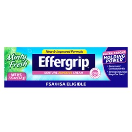 Effergrip Denture Adhesive Cream, Minty Fresh, 1.5 Oz, Zinc-Free Formula with Extra Strong Grip