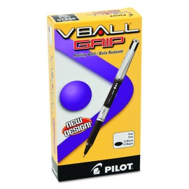 PILOT VBall Grip Liquid Ink Rolling Ball Stick Pens, Fine Point, Black Ink, 12-Pack (35570), Dozen Box (0.7mm - Fine)