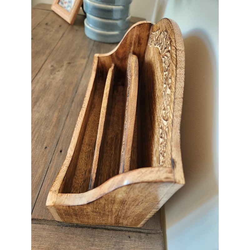 Purity Style Rustic Carved Wooden Letter Rack/Desk Tidy - Three
