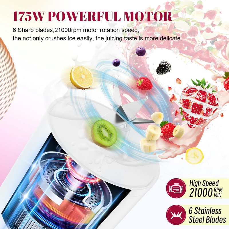 Portable Personal Blender 17 OZ/500 ML Juicer, 175W Personal Size