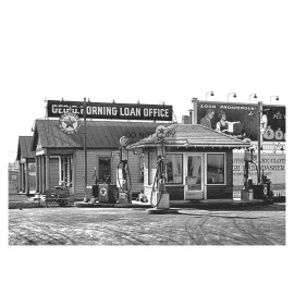 OLD VINTAGE TEXACO GAS STATION AND LOAN OFFICE 5X7 B&W PHOTO