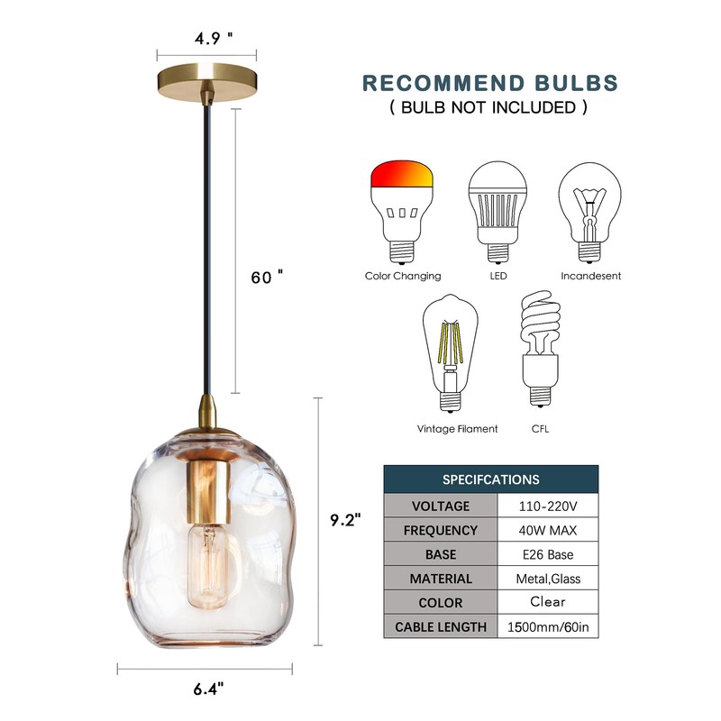 CASAMOTION Pendant Lights Kitchen Island Clear Glass Organic Globe Modern