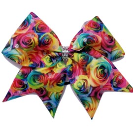Cheer Bows Hair Bow White Full Colorful Floral Bling Bow