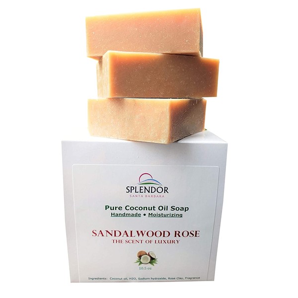 Sandalwood Rose Coconut Oil Face & Body Bar Soap Handmade USA, Vegan, Natural, Moisturizing.