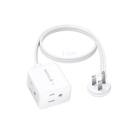 TROND Cable de extensión Plano Corto de 1.5 pies, Tira de alimentación de Enchufe Plano en ángulo Izquierdo, extensión de Cable de alimentación de 16 AWG, 3 Clavijas con 3 Salidas múltiples
