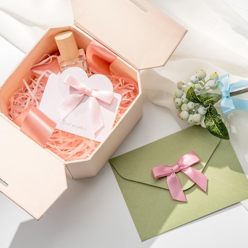 MORSUNBELA 50 Pcs Light Pink Bow,Small Satin Bows for Gift