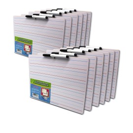 Flipside Products 9" x 12" Two Sided Dry Erase Red & Blue Ruled with attached marker, Learn To Write, Lined For Writing Practice, Pack of 12
