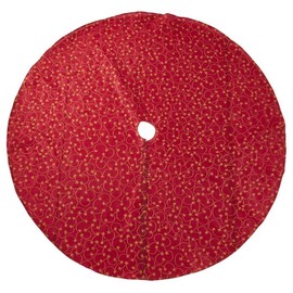 Elegant Gold Embroidery Burgundy Christmas Tree Skirt, 52 Inch Round, One Piece