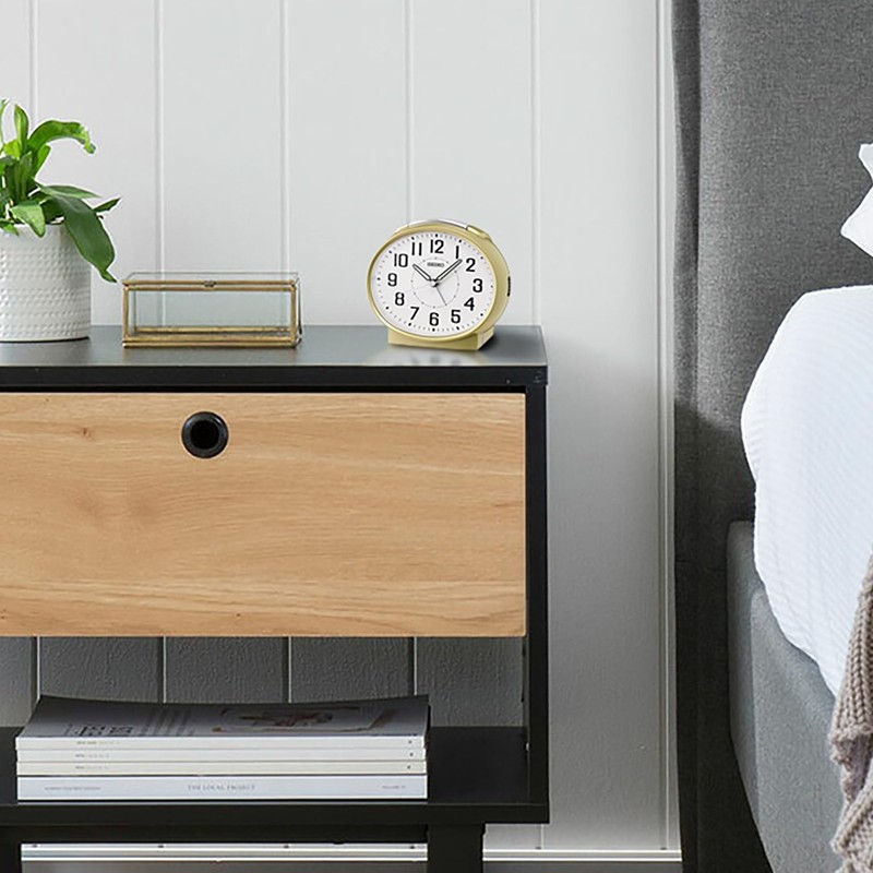 Seiko QHK059GLH Oval Non Ticking Bedroom Alarm Clock, Gold, 4.4