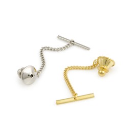 Tie Tack Clutch with Chain Assortment - One Silver Color & One Gold Color Tie Tack Back with Chain and Bar