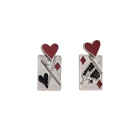Queen of Hearts Earrings for Women Asymmetric Clock Poker Rabbit Dangle Earrings Red Heart Poker Drop Earring Queen of Hearts Costume Accessories Trendy Jewelry for Women