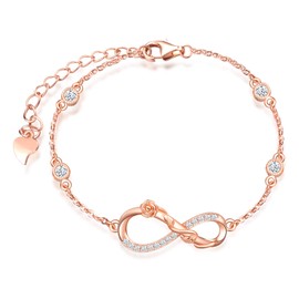 INFINIONLY Women's Pendant, Earring and Bracelets, 925 Silver Jewellery Sets, Elegant Rose Wrap Infinity Symbol Jewellery Set, Rose Gold, Inlaid Zircon, Birthday, Christmas Gift, Sterling Silver,
