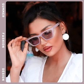 Przene Cateye Shaped Trendy Vintage Sunglasses for Women and Men UV400 Protection Square Frame Sun Glasses Light Pink