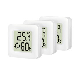 Flat Thermal Hygrometer Set (3 Pieces) with Comfort Level Emoji Display, White