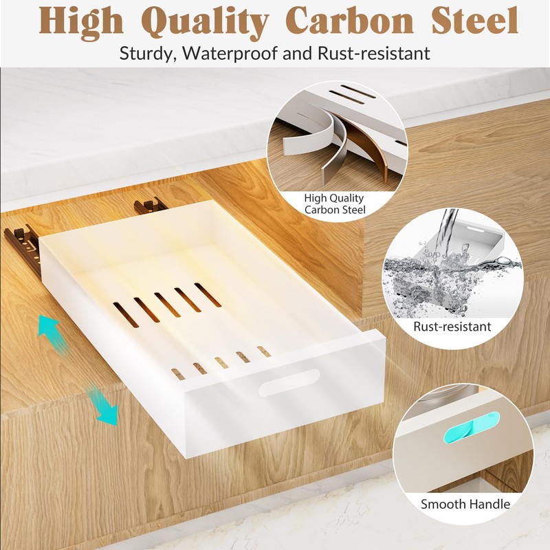 1 Pack | 21" Deep Pull Out Cabinet Organizer Adhesive,